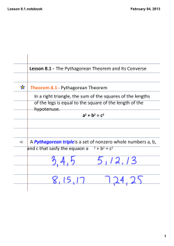 Lesson 8.1 - The Pythagorean Theorem and its Converse