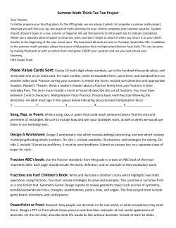 2016 5th Grade Summer Math Project
