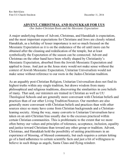 ADVENT, CHRISTMAS, AND HANUKKAH FOR UUS Our Judeo