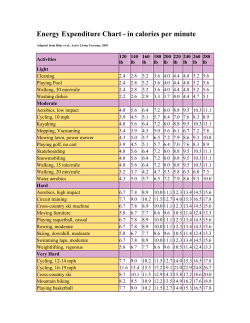 Energy Expenditure Chart