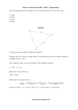 Answer on Question #51807 &ndash; Math &ndash; Trigonometry Solve triangle