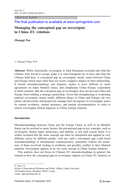 Managing the conceptual gap on sovereignty in China&ndash;EU relations