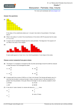 Grade 7 Mensuration - Perimeter, Area, Volume