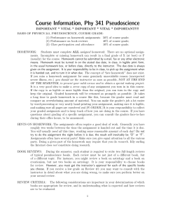 Course Information, Phy 341 Pseudoscience