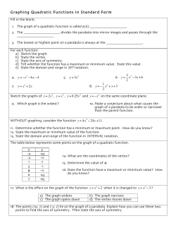 Graphing Quadratic Functions In Standard Form