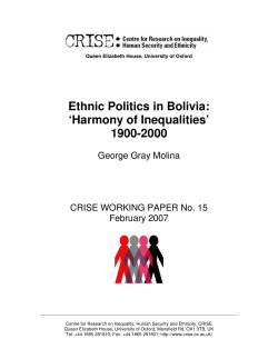 Ethnic Politics in Bolivia: `Harmony of Inequalities` 1900-2000