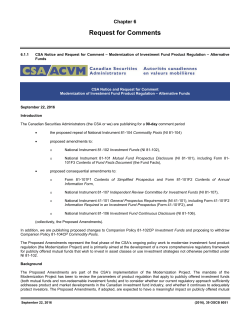 Modernization of Investment Fund Product Regulation &ndash; Alternative