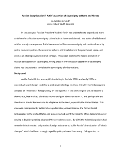 Russian Exceptionalism? Putin`s Assertion of Sovereignty at Home