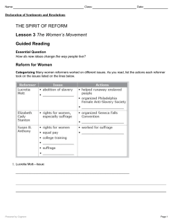 THE SPIRIT OF REFORM Lesson 3 The Women`s Movement