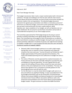 February 6, 2017 Dear Town Manager Kennedy: This budget