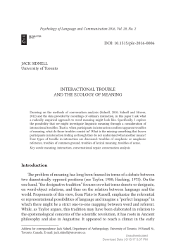 INTERACTIONAL TROUBLE AND THE ECOLOGY OF MEANING