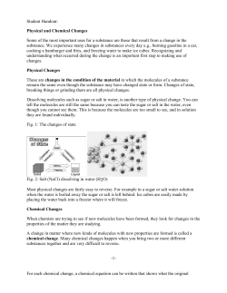 Student Handout: Physical and Chemical Changes Some of the