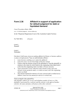 Form 2.36 Affidavit in support of application for default judgment for