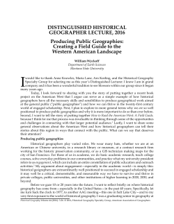 DISTINGUISHED HISTORICAL GEOGRAPHER LECTURE, 2016