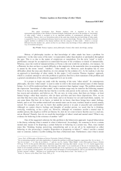 Thomas Aquinas on Knowledge of other Minds Ramazan ERTURK