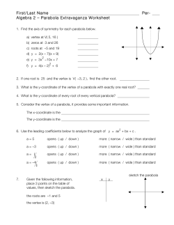 First/Last Name Per- Algebra 2 &ndash; Parabola Extravaganza Worksheet