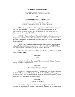 AMENDED AND RESTATED CERTIFICATE OF INCORPORATION