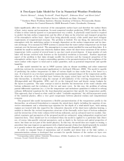 A Two-Layer Lake Model for Use in Numerical Weather Prediction