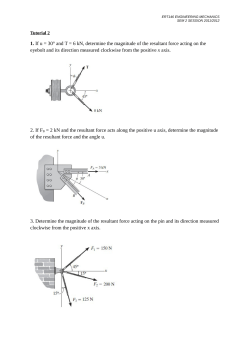 1. If u = 30&deg; and T = 6 kN, determine the magnitude of the resultant