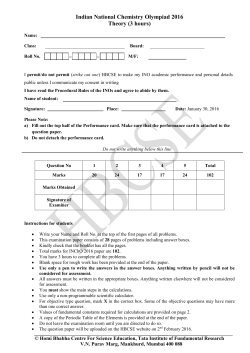 Indian National Chemistry Olympiad 2016 Theory (3 hours)