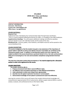 SYLLABUS SPHR 1011: Voice and Diction SPRING 2015