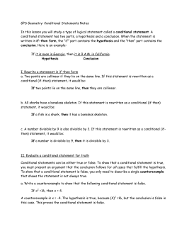 GPS Geometry: Conditional Statements Notes In this lesson you will
