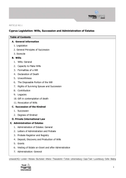 1 Cyprus Legislation: Wills, Succession and Administration of Estates