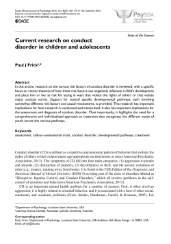 Current research on conduct disorder in children and adolescents