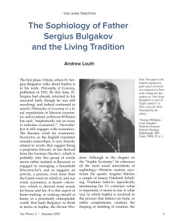 The Sophiology of Father Sergius Bulgakov and the