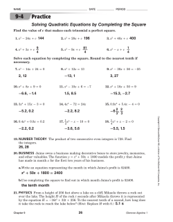 Practice Solving Quadratic Equations by Completing the Square