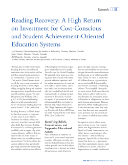Reading Recovery: A High Return on Investment for Cost