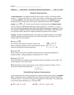 Radical Expressions Simplifying Radical Expressions