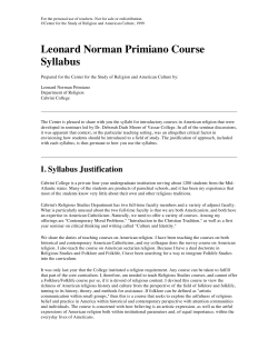 Leonard Norman Primiano Course Syllabus