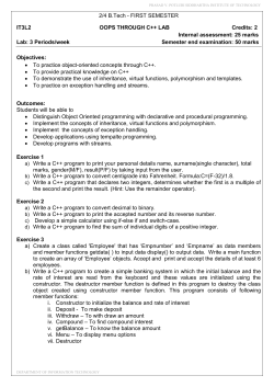 2/4 B.Tech - FIRST SEMESTER IT3L2 OOPS THROUGH C++ LAB