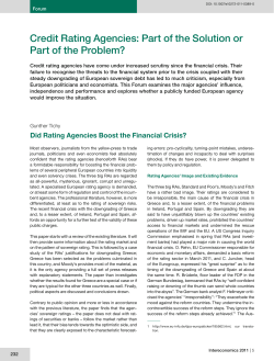 Credit Rating Agencies: Part of the Solution or Part of the Problem?