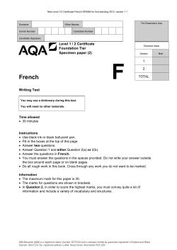 AQA Certificates French Level 1 - 6 Specimen paper Writing test