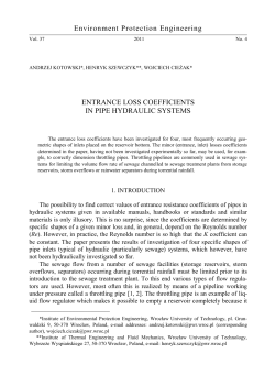 Entrance loss coefficients in pipe hydraulic systems