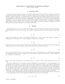 Experiment 4: Conductivity of electrolyte solutions