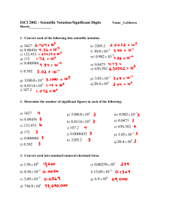 Scientific Notation/Significant Digits Worksheet 1