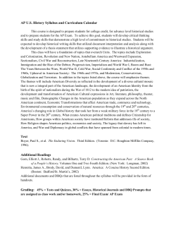 AP U.S. History Syllabus and Curriculum Calendar Text Additional