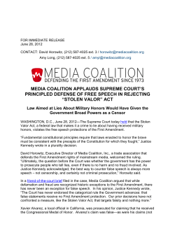 Media Coalition - Stolen Valor Act Press Release_FINAL