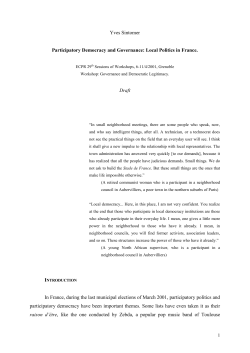 Participatory Democracy and Governance: Local Politics in France.