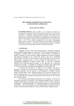 Metaphor And Romanian Politics. A Cognitivist Approach