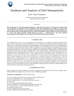 Synthesis and Analysis of ZnO Nanoparticles
