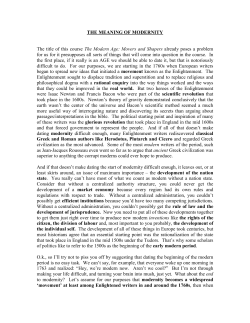THE MEANING OF MODERNITY The title of this course The Modern