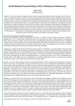 Draft National Tourism Policy, 2015