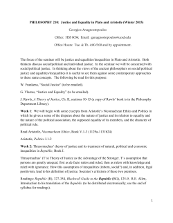 PHILOSOPHY 210: Plato and Aristotle on the