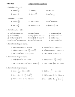 MHF 4U1 Trigonometric Equations