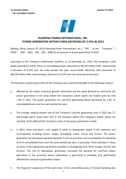 POWER GENERATION WITHIN CHINA DECREASES BY 3.55 IN