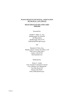 Municipal Law Update 2017 - Massachusetts Municipal Association